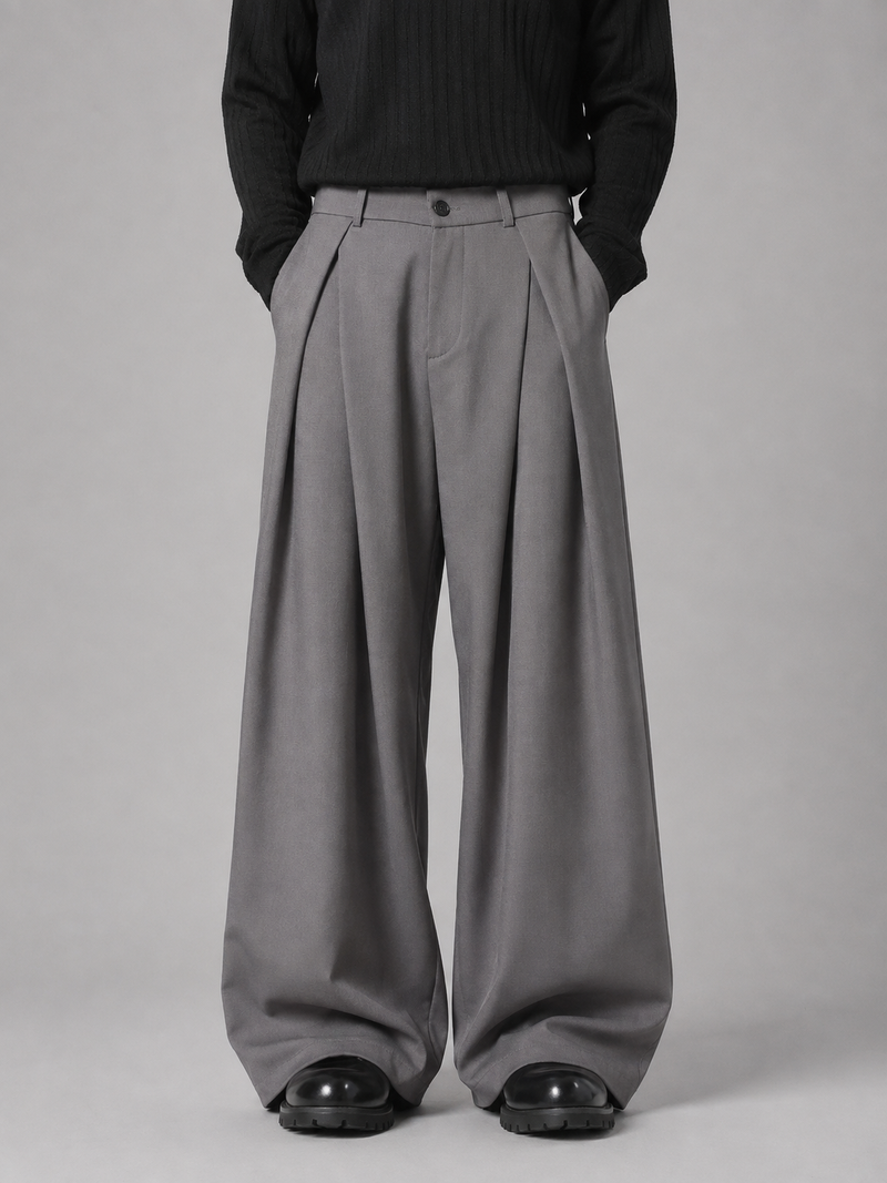 Men’s Pleated Wide Leg Pants – Tailored Baggy Fit Trousers