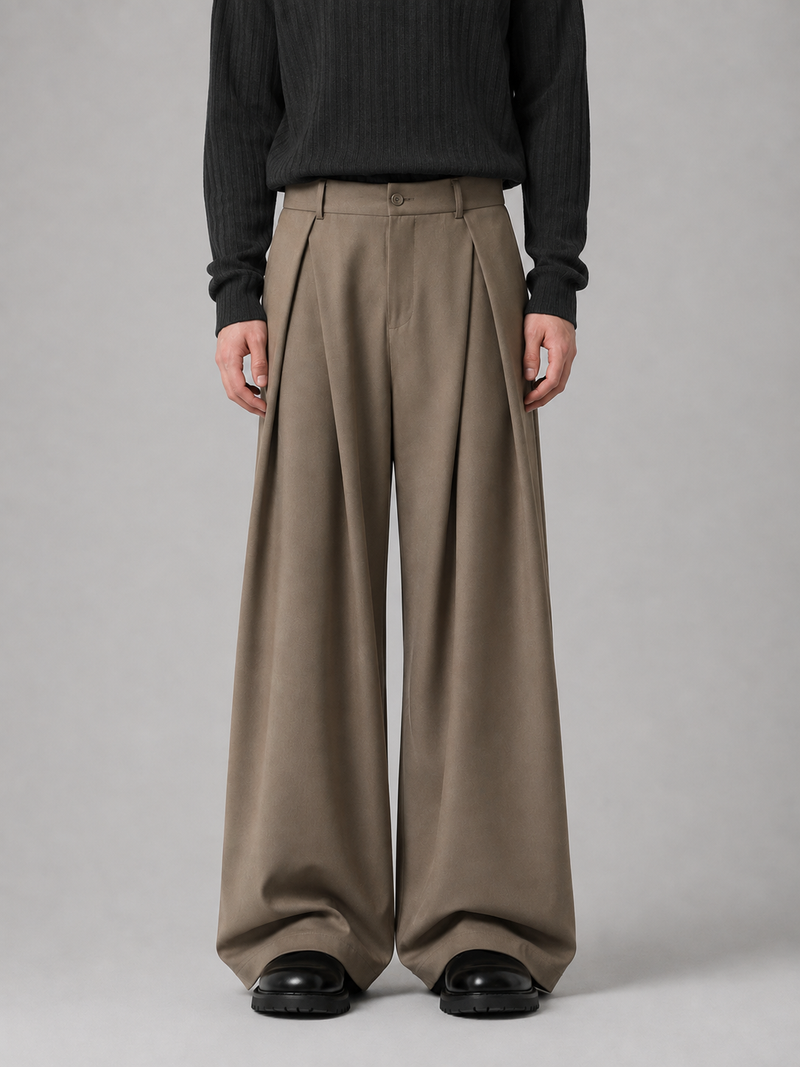 Men’s Pleated Wide Leg Pants – Tailored Baggy Fit Trousers