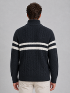 Men’s Wool Cable Knit Half-Zip Sweater – Striped High Neck Pullover