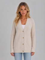 Women's Cable Knit Cardigan – Soft V-Neck Button Front Sweater