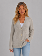 Women's Cable Knit Cardigan – Soft V-Neck Button Front Sweater