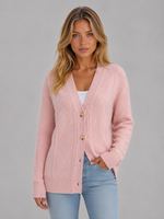 Women's Cable Knit Cardigan – Soft V-Neck Button Front Sweater