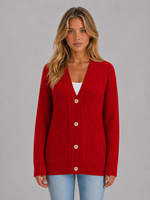 Women's Cable Knit Cardigan – Soft V-Neck Button Front Sweater