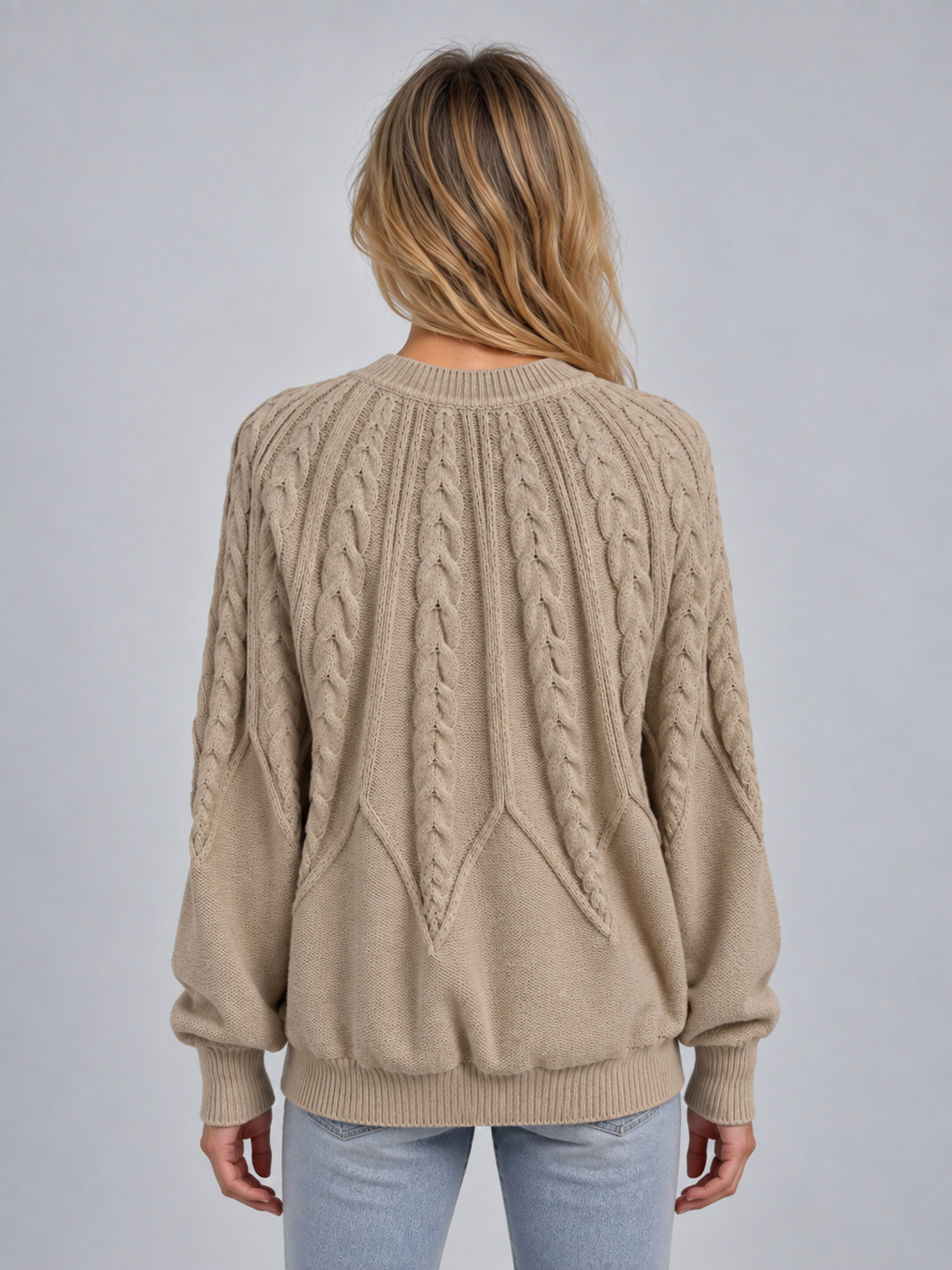 Women’s Cable Knit Sweater – Crew Neck Long Sleeve Pullover