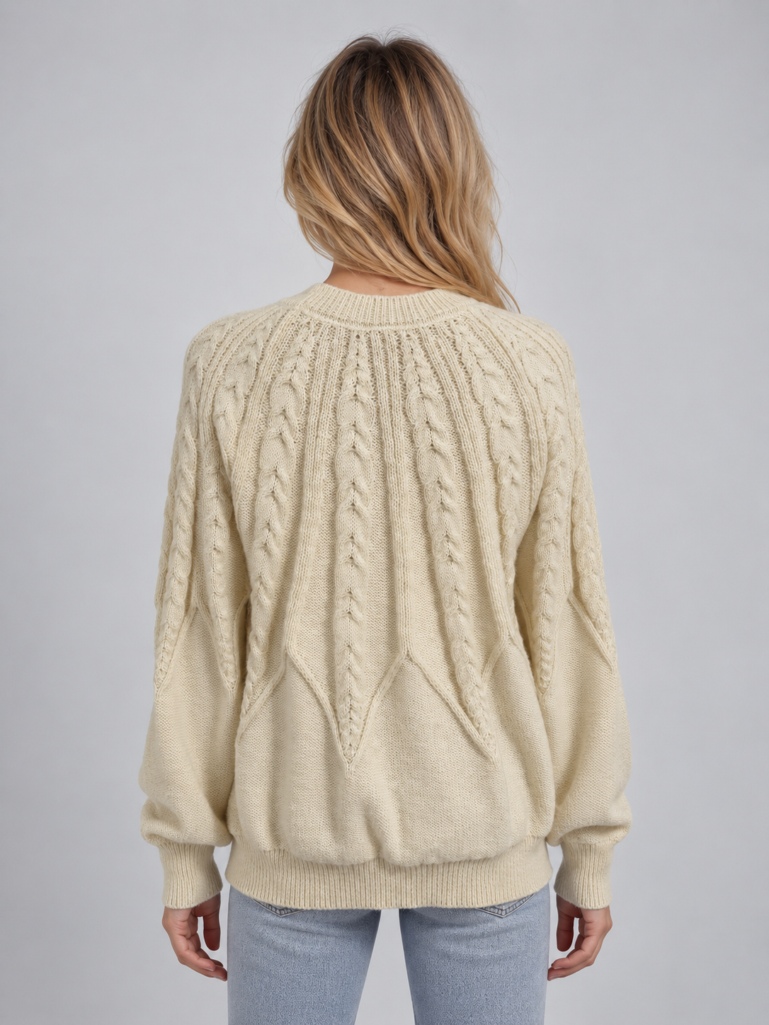 Women’s Cable Knit Sweater – Crew Neck Long Sleeve Pullover