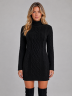 Women's Cable Knit Jumper Dress – Roll Neck Winter Sweater Dress