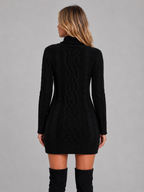 Women's Cable Knit Jumper Dress – Roll Neck Winter Sweater Dress