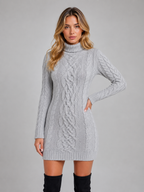 Women's Cable Knit Jumper Dress – Roll Neck Winter Sweater Dress