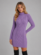 Women's Cable Knit Jumper Dress – Roll Neck Winter Sweater Dress