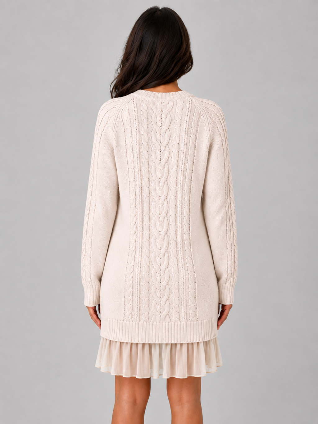 Women's Cable Knit Sweater Mini Dress – Pleated Hem Long Sleeve