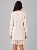 Women's Cable Knit Sweater Mini Dress – Pleated Hem Long Sleeve