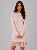 Women's Cable Knit Sweater Mini Dress – Pleated Hem Long Sleeve