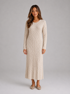 Women's Cable Knit Maxi Dress – Long Sleeve Sweater Dress