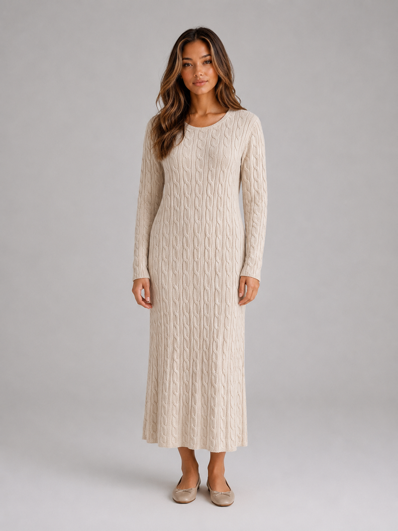 Women's Cable Knit Maxi Dress – Long Sleeve Sweater Dress