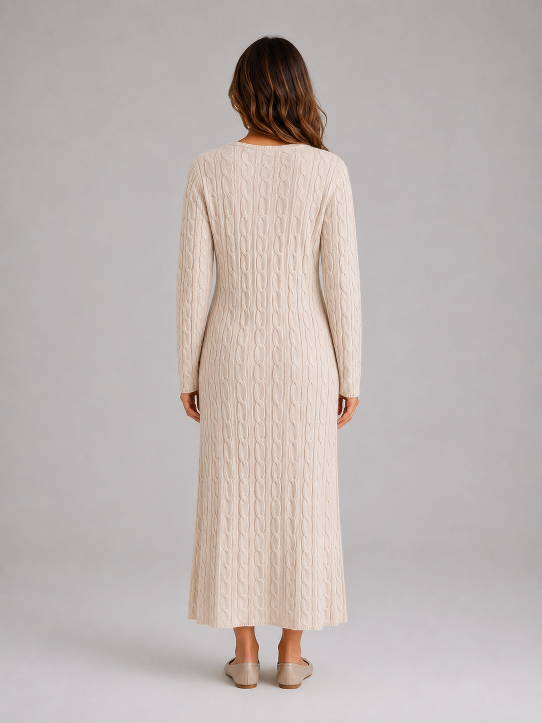Women's Cable Knit Maxi Dress – Long Sleeve Sweater Dress