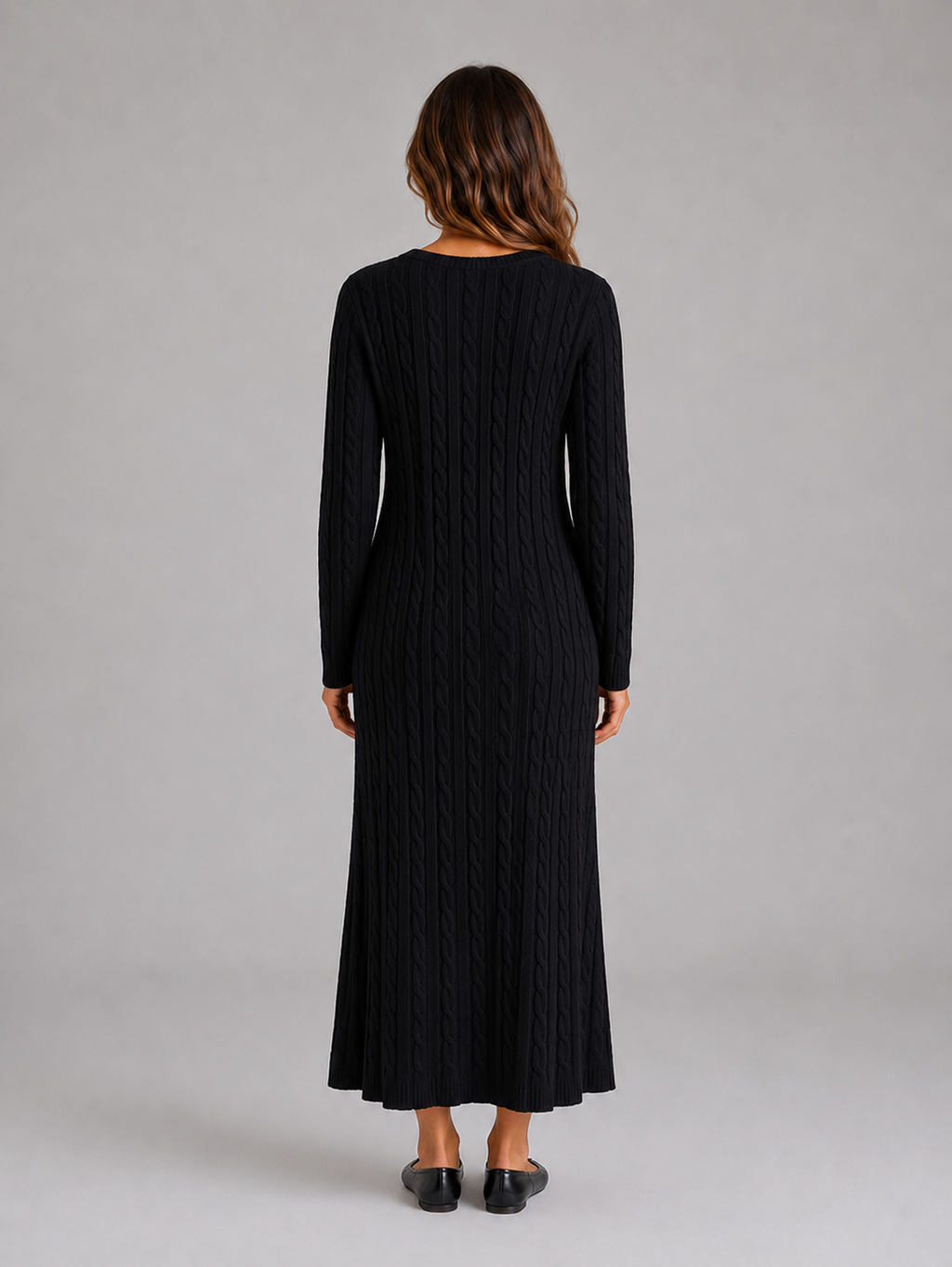 Women's Cable Knit Maxi Dress – Long Sleeve Sweater Dress