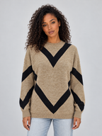 Women’s Chevron Knit Sweater – Crew Neck Relaxed Fit Pullover