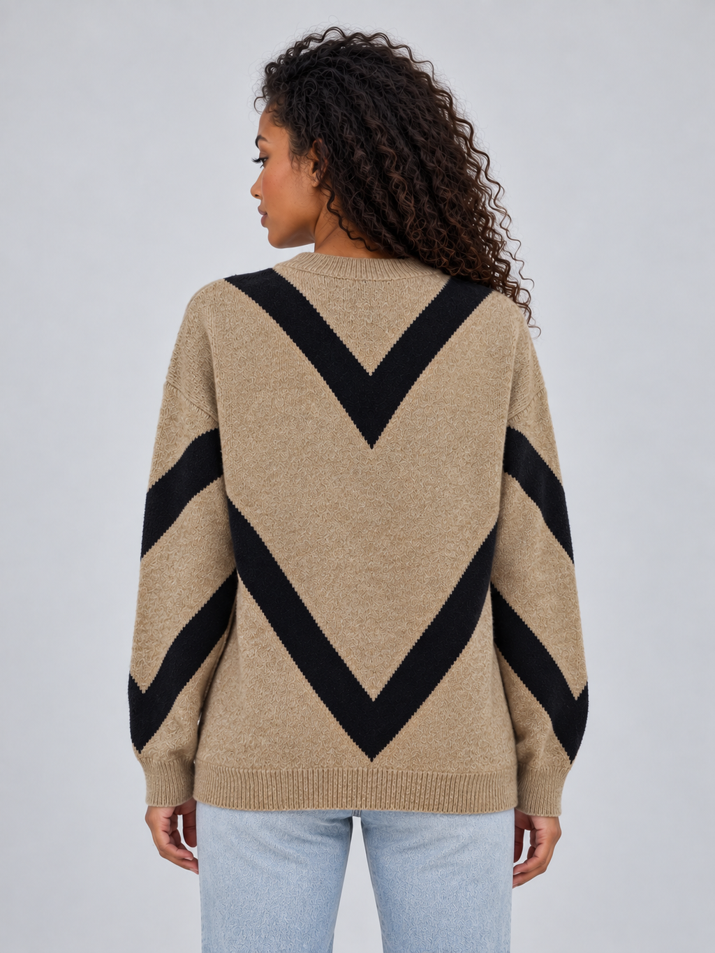 Women’s Chevron Knit Sweater – Crew Neck Relaxed Fit Pullover