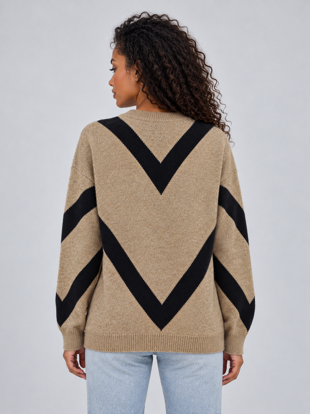 Women’s Chevron Knit Sweater – Crew Neck Relaxed Fit Pullover