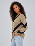 Women’s Chevron Knit Sweater – Crew Neck Relaxed Fit Pullover