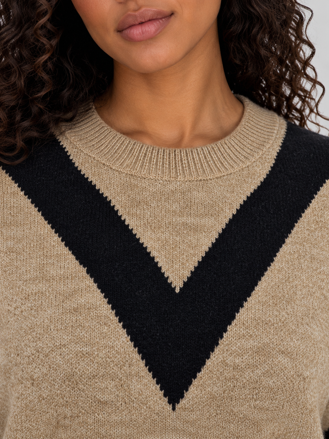 Women’s Chevron Knit Sweater – Crew Neck Relaxed Fit Pullover