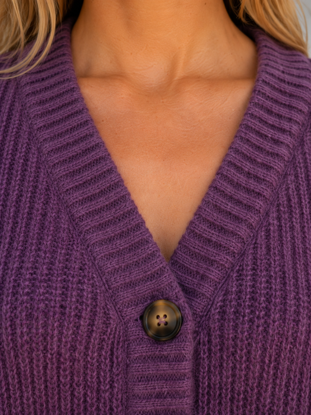 Women's Chunky Knit Cardigan – Button Front Ribbed V-Neck Sweater