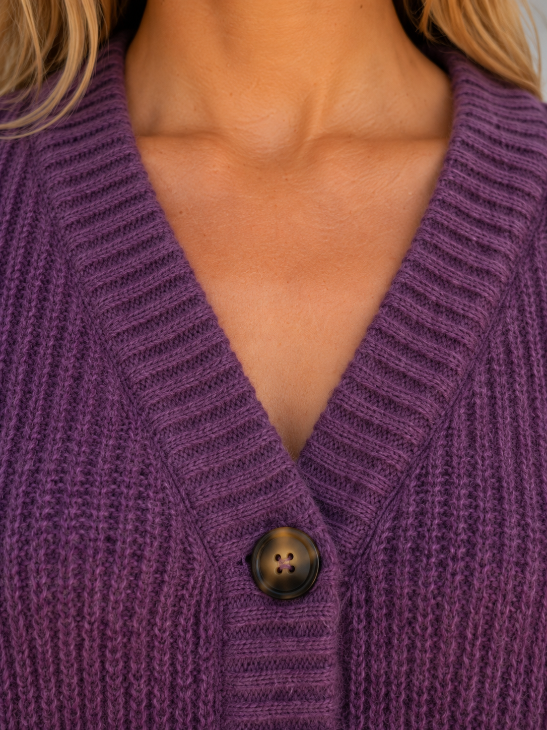 Women's Chunky Knit Cardigan – Button Front Ribbed V-Neck Sweater