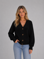 Women's Chunky Knit Cardigan – Button Front Ribbed V-Neck Sweater