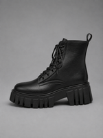 Women’s Chunky Leather Look Combat Boots – Lace-Up Platform Ankle Boots