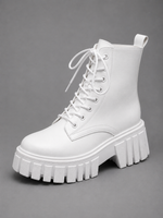 Women’s Chunky Leather Look Combat Boots – Lace-Up Platform Ankle Boots