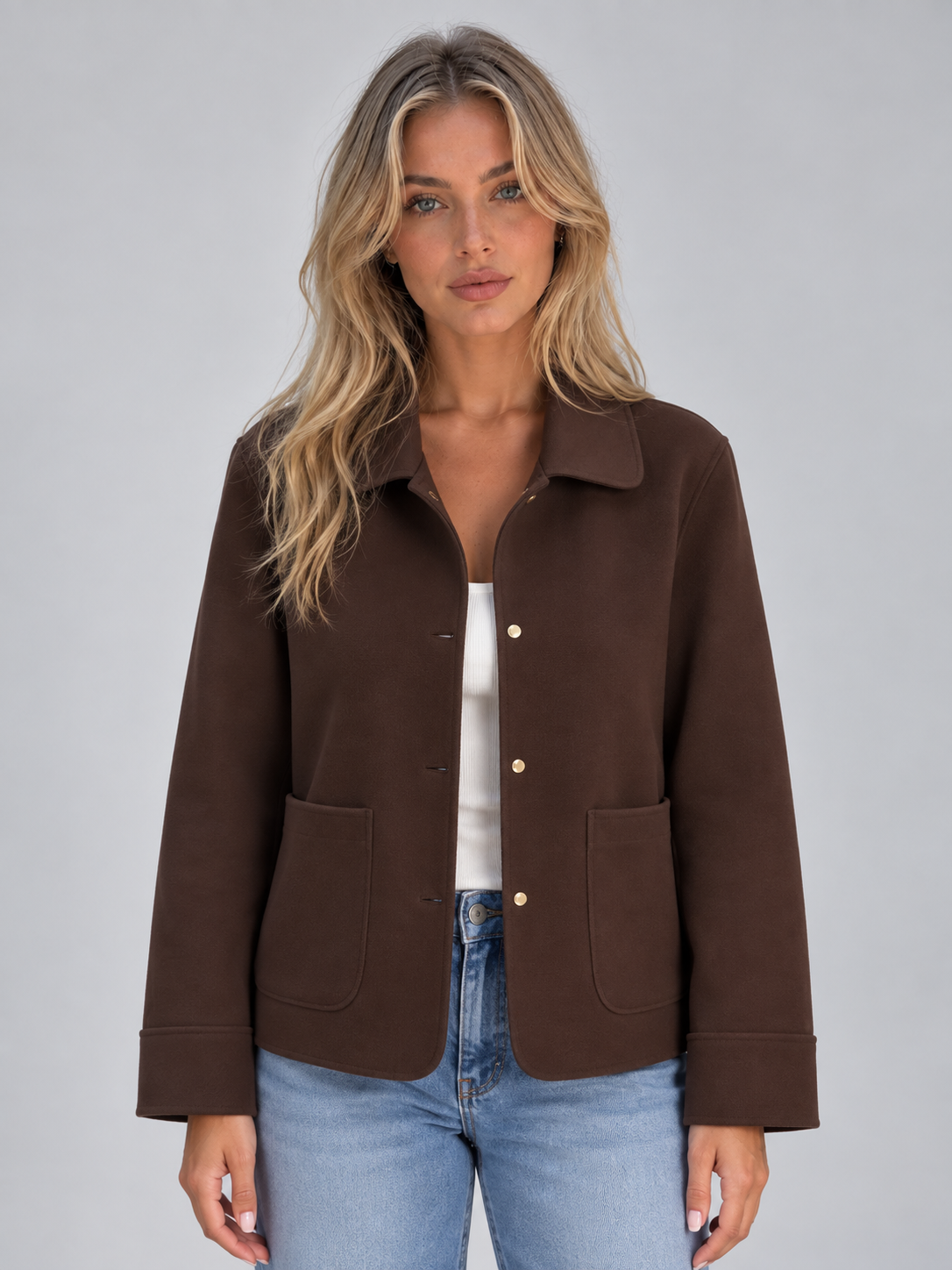 Women’s Overshirt Jacket – Button Up with Patch Pockets