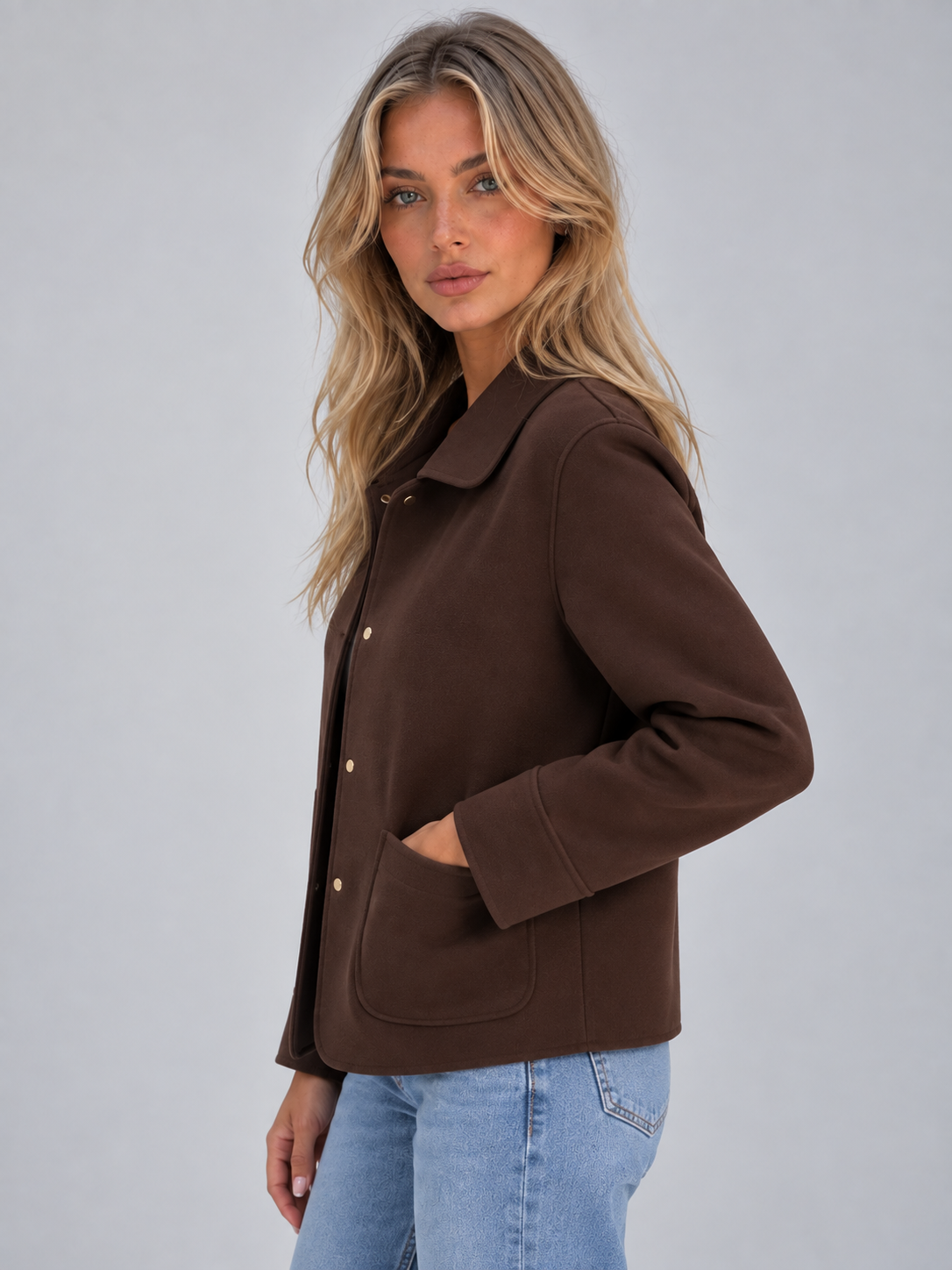 Women’s Overshirt Jacket – Button Up with Patch Pockets
