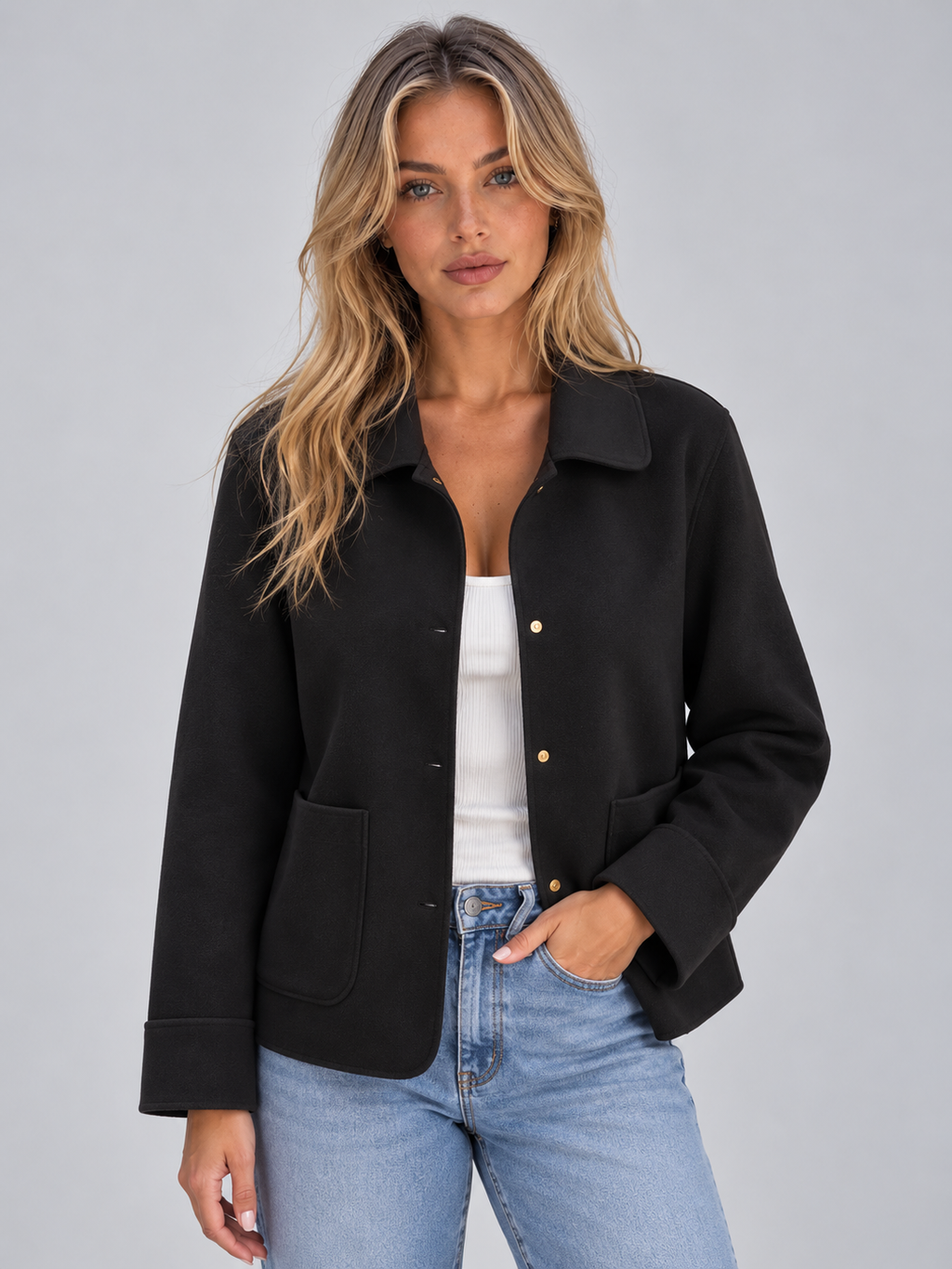 Women’s Overshirt Jacket – Button Up with Patch Pockets