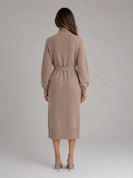 Women’s Cotton Knitted Midi Dress – Turtleneck Belted Sweater Dress