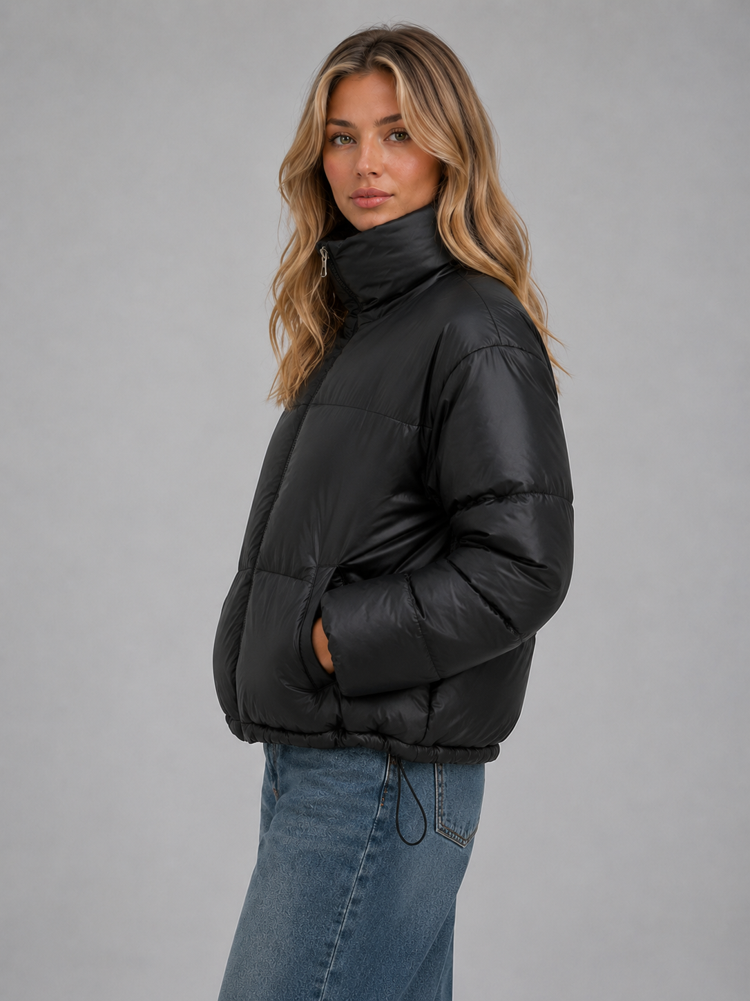 Women's Cropped Puffer Jacket – High Neck Quilted Coat
