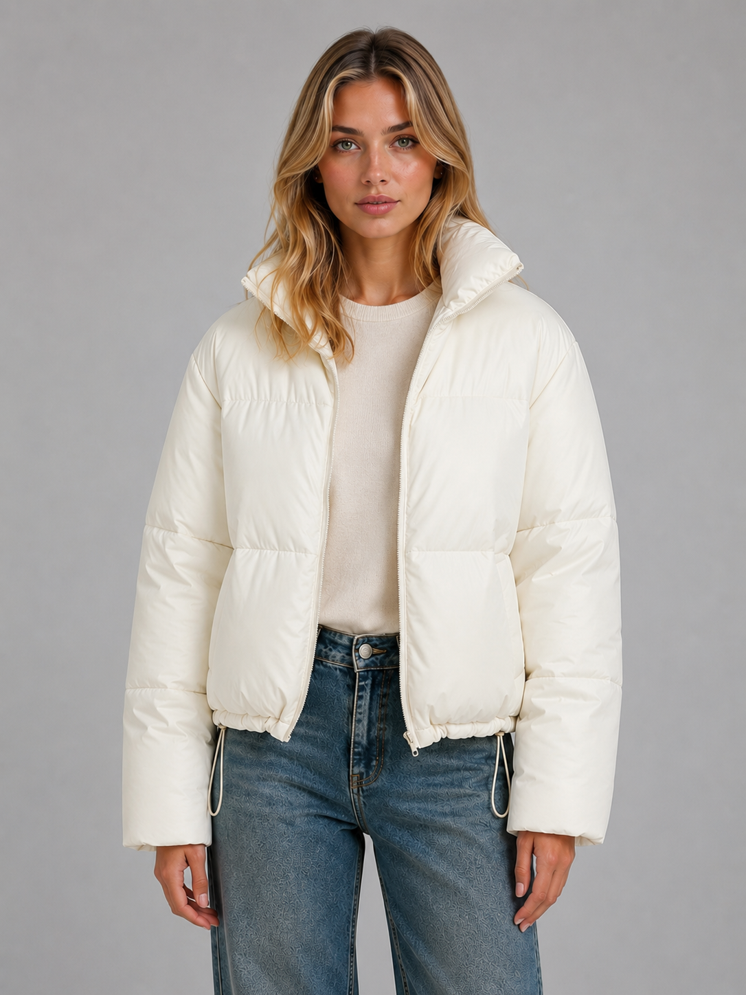 Women's Cropped Puffer Jacket – High Neck Quilted Coat