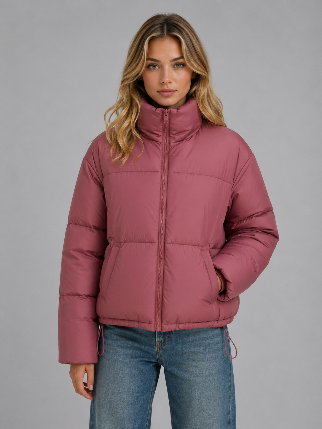 Women's Cropped Puffer Jacket – High Neck Quilted Coat