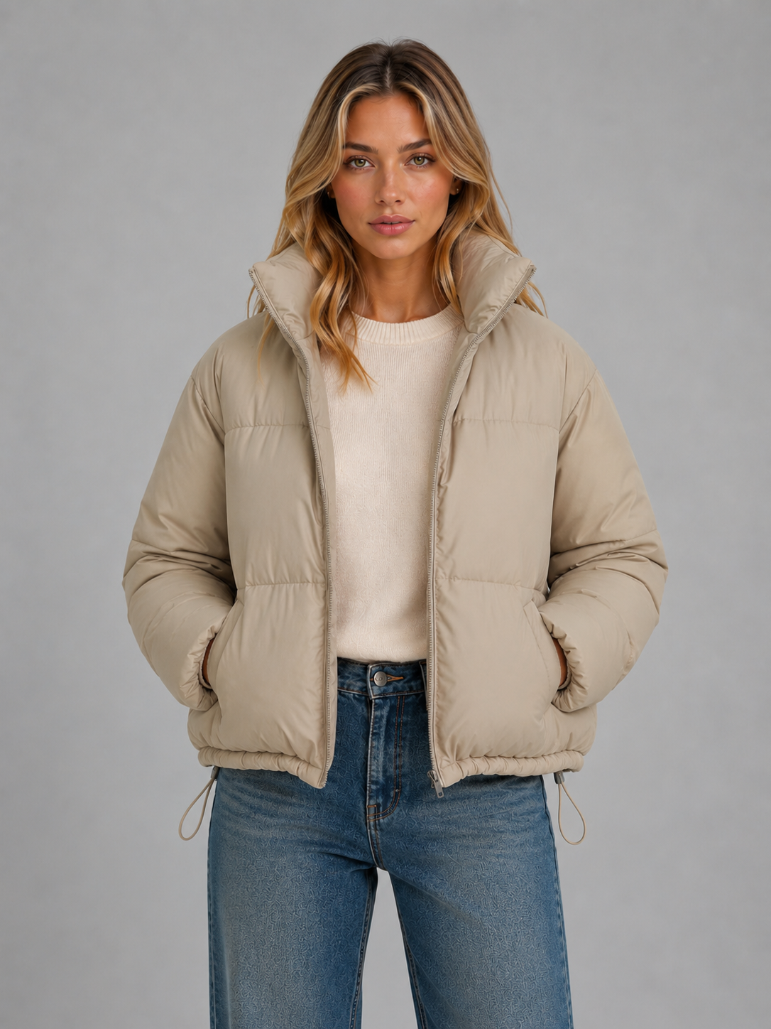 Women's Cropped Puffer Jacket – High Neck Quilted Coat