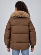 Women’s Faux Fur Collar Puffer Jacket – Padded Winter Coat