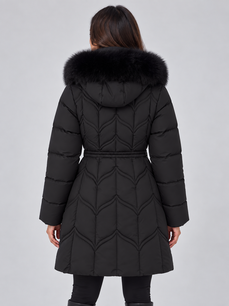 Women’s Faux Fur Hooded Puffer Coat – Quilted Drawstring Winter Parka Jacket
