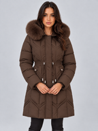 Women’s Faux Fur Hooded Puffer Coat – Quilted Drawstring Winter Parka Jacket