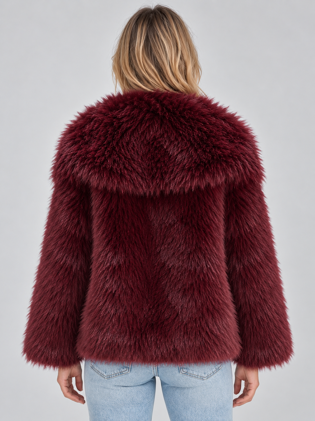 Women’s Faux Fur Jacket – Plush Oversized Collar Winter Coat