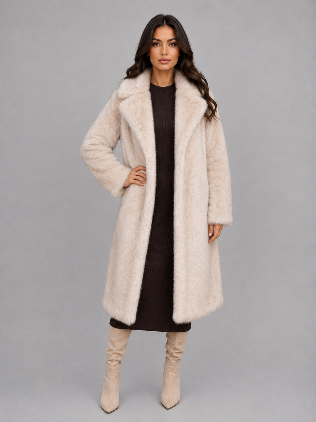 Women’s Faux Fur Long Coat – Oversized Plush Winter Jacket