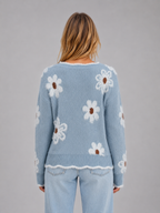 Women's Floral V-Neck Sweater – Soft Knit Flower Pullover