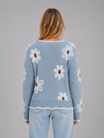 Women's Floral V-Neck Sweater – Soft Knit Flower Pullover