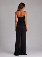 Women’s Glitter Corset Maxi Dress – Cowl Neck Ruched Evening Gown