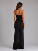 Women’s Glitter Corset Maxi Dress – Cowl Neck Ruched Evening Gown