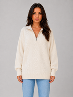 Women's Half Zip Cable Knit Jumper – Chunky Winter Sweater