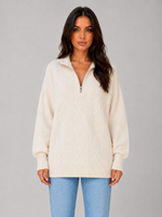 Women's Half Zip Cable Knit Jumper – Chunky Winter Sweater