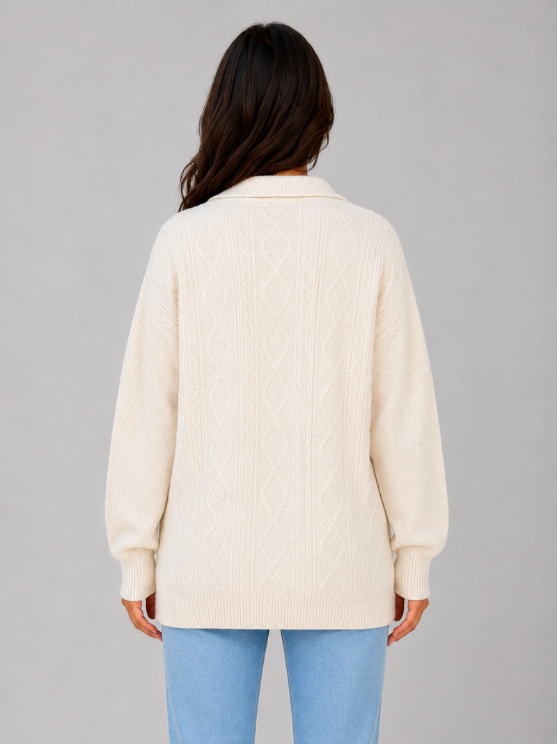 Women's Half Zip Cable Knit Jumper – Chunky Winter Sweater
